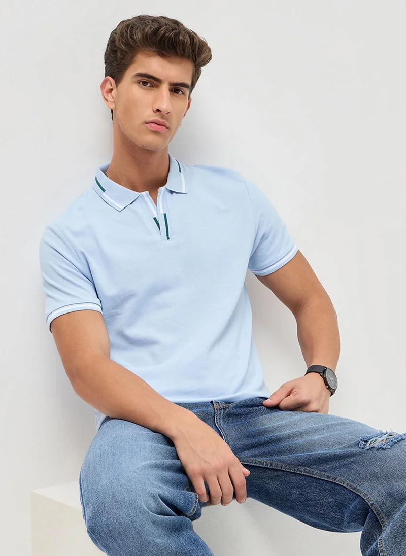 Urbano Fashion Men's Light Sky Blue Solid Regular Fit Half Sleeve Cotton Polo T-Shirt